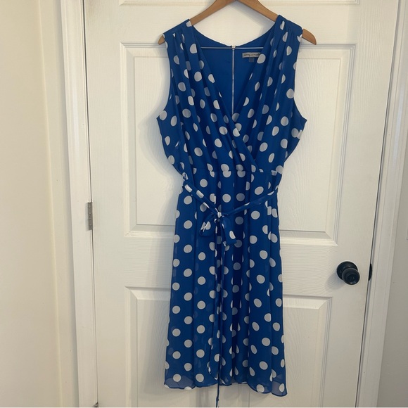 Danny & Nicole Blue Polka Dot Midi Dress - Picture 1 of 6